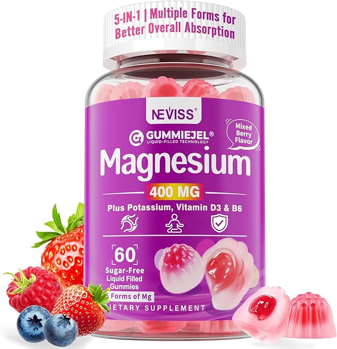 Magnesium Gummies 400mg | 5-in-1 Magnesium Complex for Women &amp Men: Mag Glycinate Citrate Malate Chloride &amp Taurate | w/Ashwagandha D3 &amp Zinc for Relaxtion MoodEnergy | Sugar-Free V