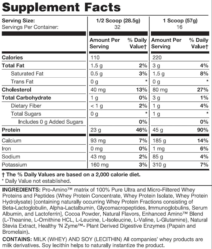 Healthy ‘N Fit 100% WHEY PRO-AMINO v2.0-Chocolate (2lb): 100% Whey Protein PLUS Peptides From America’s #1 Brand in Supplements Technology and Purity.