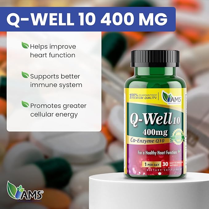 America Medic &amp Science Q-Well-10 (30 Pieces) | CoQ10 400mg Softgels | Nutritional Supplement with Coenzyme Q10 and Vitamin E | High Absorption Antioxidant for Enhanced Wellness and Heart Health
