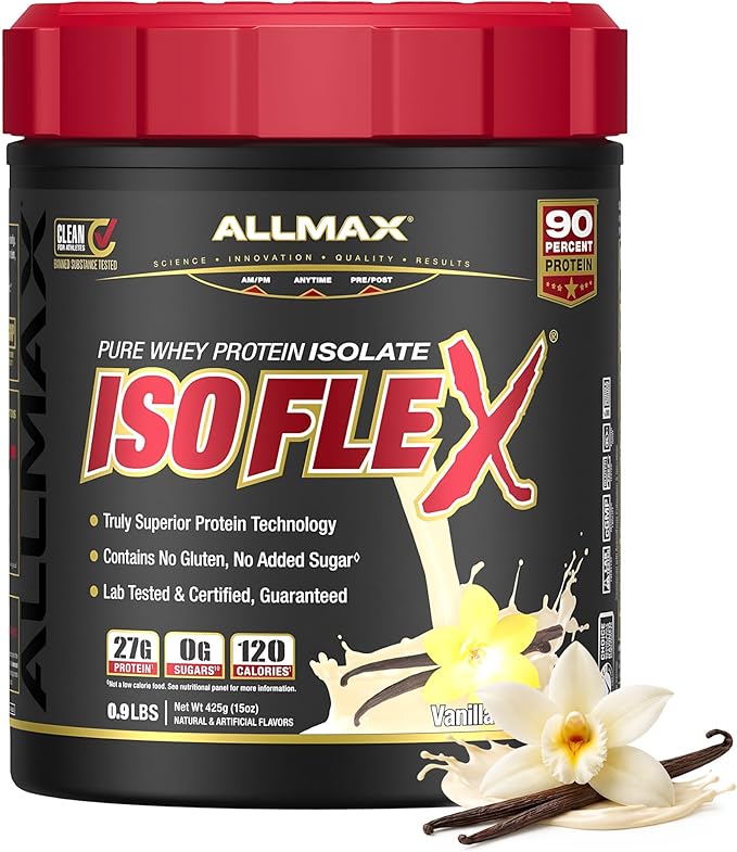 ALLMAX ISOFLEX Pure Whey Isolate Protein Powder - Gluten Free Low Lactose Sugar-Free - High-Protein Clean Keto-Friendly for Pre Post Workout Supplement for Women and Men | Vanilla 1lb