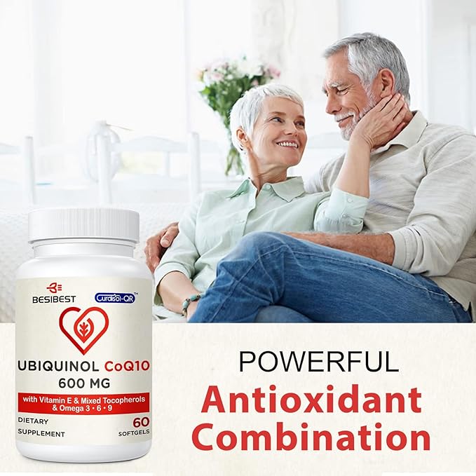 Ubiquinol CoQ10-600mg-Softgel Active Coq10 Ubiquinol Supplement with Vitamin E &amp Omega 3 6 9 High Absorption-Coenzyme-Q10 Powerful Antioxidant for Energy Production Tested 180 Count
