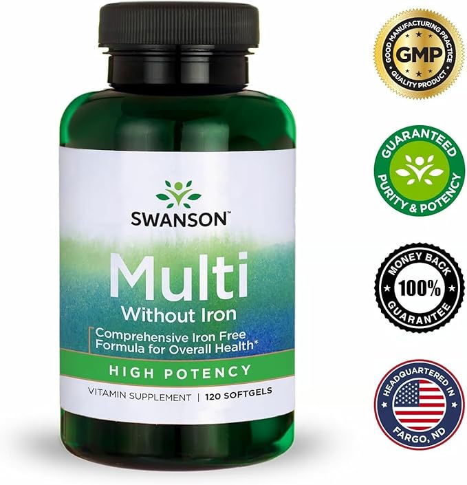 Swanson Multi Without Iron Daily Multivitamin for Adults Who Do Not Need Additional Iron - Complete Mineral and Vitamin Formula (120 Softgels 2 Pack)