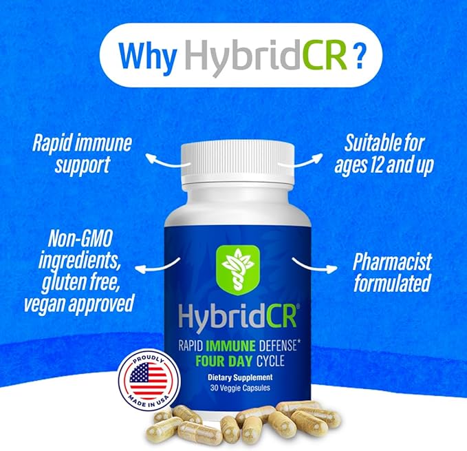 HybridCR Rapid Immunity Supplement | Zinc Echinacea Andrographis Ginseng Selenium Gluten-Free &amp Non-GMO | 5-in-1 Immune Support Supplement | Pharmacist Formulated 2 Month Supply (60 Veggie Ca