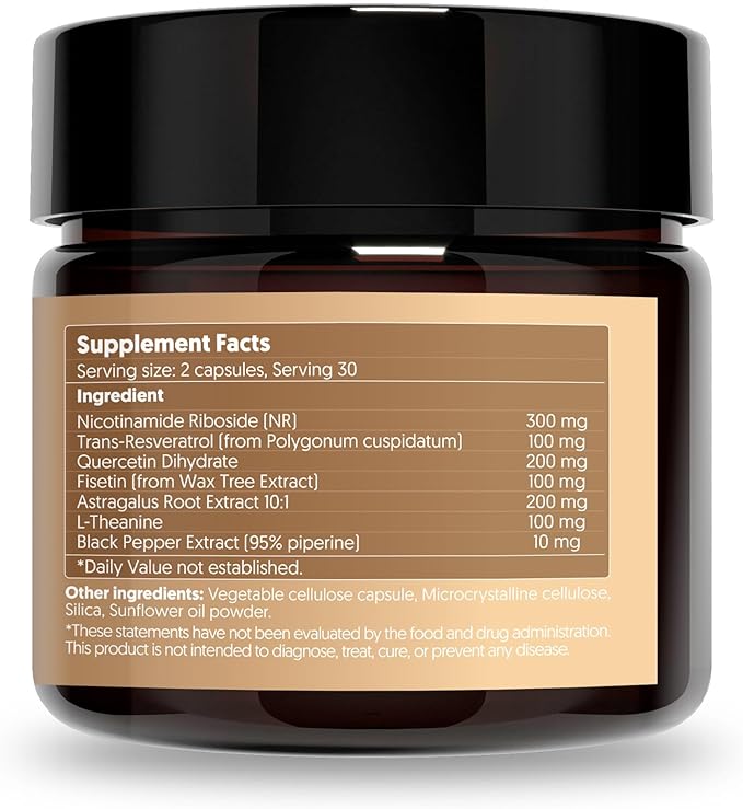 Herbana NAD+ Support Complex Advanced Cellular Energy Formula with Nicotinamide Riboside Trans-Resveratrol Quercetin 60 Capsules 30-Day Supply