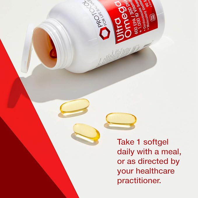 PROTOCOL FOR LIFE BALANCE Ultra Omega 3-D - 600mg EPA 300mg DHA &amp 1000 IU Vitamin D3 - Fish Oil for Brain Support - EPA DHA Omega Supplement - Non-GMO &amp Halal - 90 Softgels