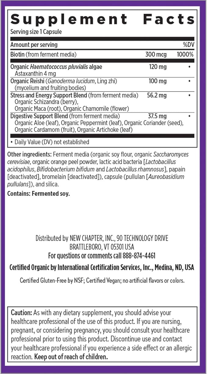New Chapter Hair Skin &amp Nails Vitamins with Fermented Biotin+astaxanthin Vegetarian Capsule 30 Count (Pack of 1)