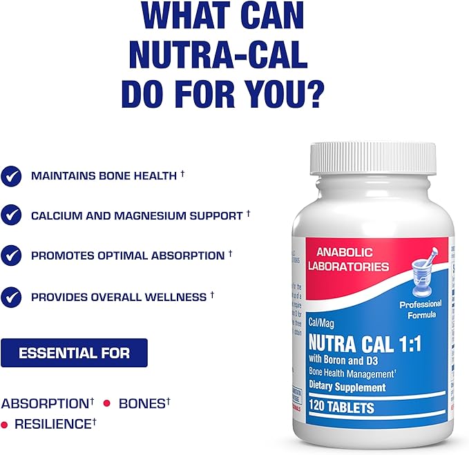 Calcium Magnesium D3 Bone Supplement for Women - Clinical Bone Strength Supplement with Magnesium Calcium Vitamin D3 &amp Boron Complex for Bone Maintenance - 120 Count Nutra Cal 1:1