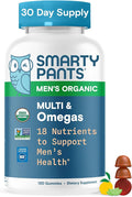SmartyPants Multivitamin for Men Organic Gummies: Methylfolate Omega 3 (ALA) Vitamin D3 C Vitamin B12 B6 A K &amp Zinc for Immune Support Biotin Vegetarian 120 Gummies (30 Day Supply)