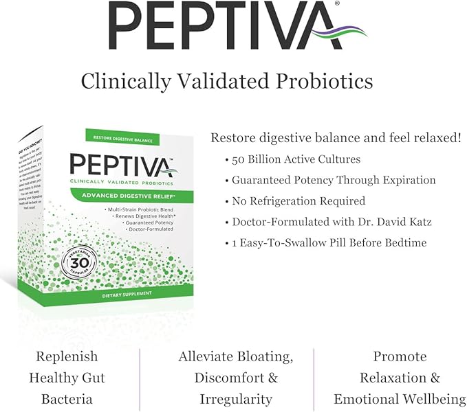 Peptiva Advanced 50 Billion CFU Probiotic - Digestive Relief - Clinically Validated Premium Probiotic 30ct