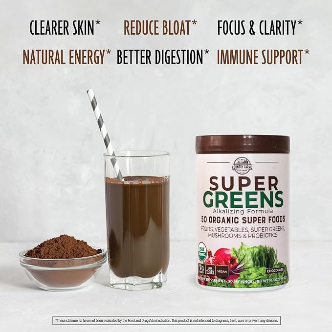 Purely Inspired Organic Protein Powder and Country Farms Super Greens Drink Mix Bundle (16+20 Servings)