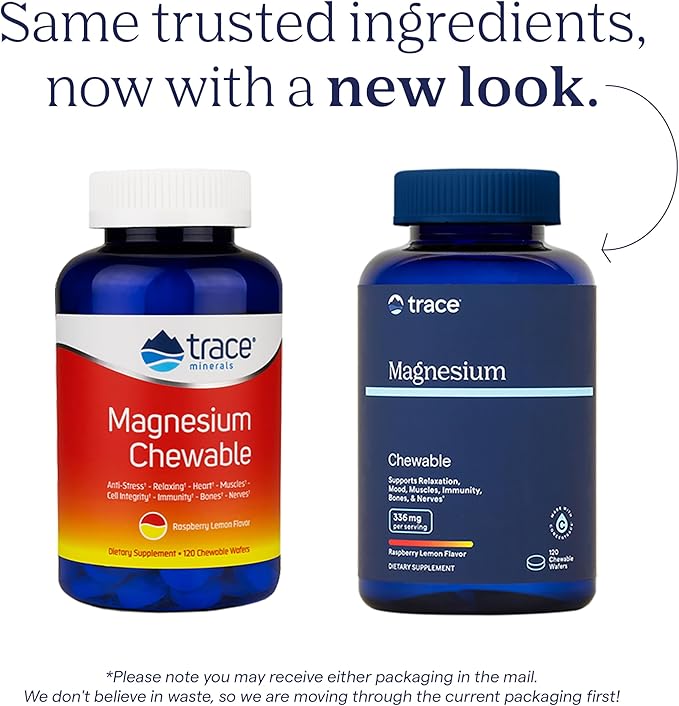 Trace Minerals Magnesium Chewable - Calm Support for Adults - Cardiovascular Health Bone Strength &amp Immune Support - Chewable Supplement - Raspberry Lemon - 120 Count (30 Servings)
