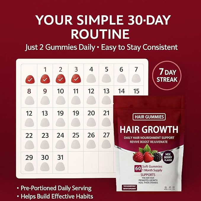 Lumin Hair Growth Gummies – Daily Hair Nourishment with Biotin Collagen &amp Botanical Extracts – Supports Thicker Stronger &amp Healthier-Looking Hair – Mixed Berry Flavor 60 Gummies (1)