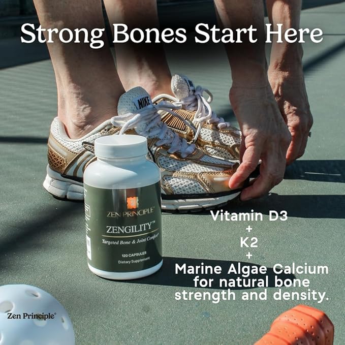 Zen Principle Zengility Joint Support &amp Bone Strength Supplement Fast-Acting Relief with Glucosamine MSM Plant Calcium Vitamin K2 &amp D3 Vegan Formula for Mobility &amp Comfort 240 Capsule