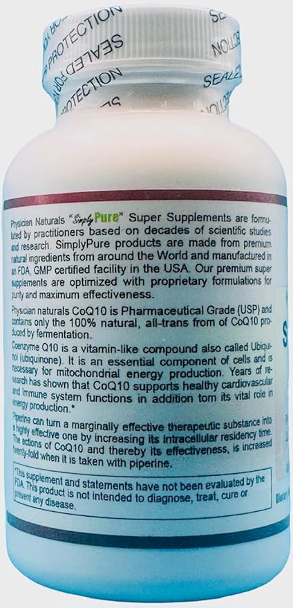Super Coq 10 Co-Enzyme with Piperine 200 mg 60 Veggie.caps 5X Absorption Heart Cellular Health and Boost Energy