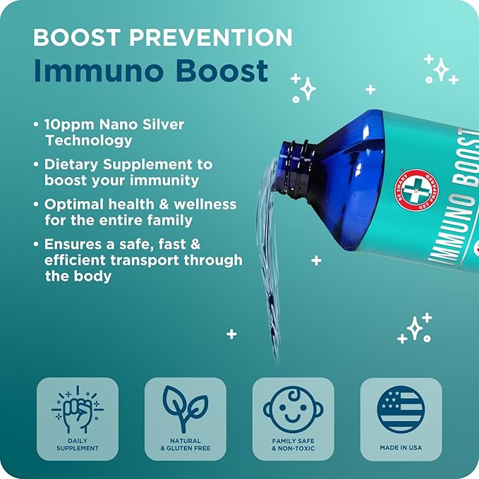 Be Smart Get Prepared Nano Silver Immuno Boost - 16 oz - Daily Immune Supplement for Family - Gluten Free Vegetarian - Made in USA