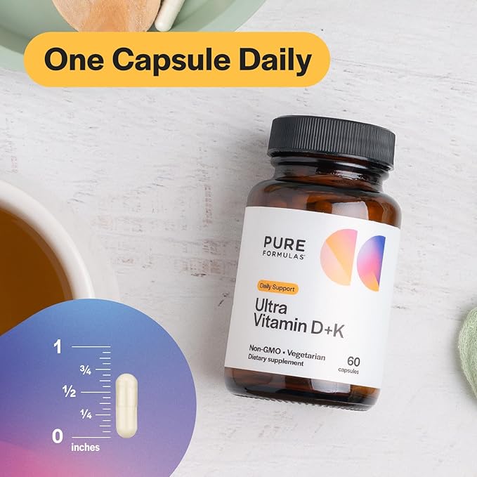 Vitamin D3 K2 Vitamin 5000 IU - VIT D3 K2 Supplement for Calcium Absorption Bone Strength Cardiovascular &amp Immune Function Support Soy-Free Non-GMO 60 Vegetarian Capsules