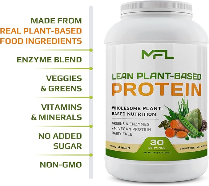 MFL Vegan Plant-Based Protein Powder l Gluten Free l Non Dairy l Non GMO l Lactose Free l Keto-Friendly | 2.12 lbs (Vanilla Bean)