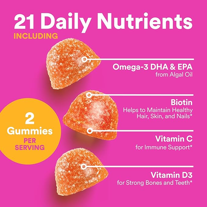 SmartyPants Teen Girl Multivitamin Gummies Omega 3 (DHA/EPA) Vitamin C D3 B12 Vitamin A K &amp Zinc Biotin to Support Hair Skin &amp Nails Gluten Free 60 Count (30 Day Supply)