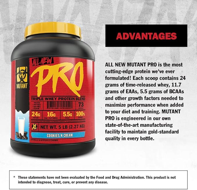 Mutant Pro – Triple Whey Protein Powder Supplement – Time-Released for Enhanced Amino Acid Absorption – Decadent Gourmet Flavors – 5 lbs – Cookies and Cream
