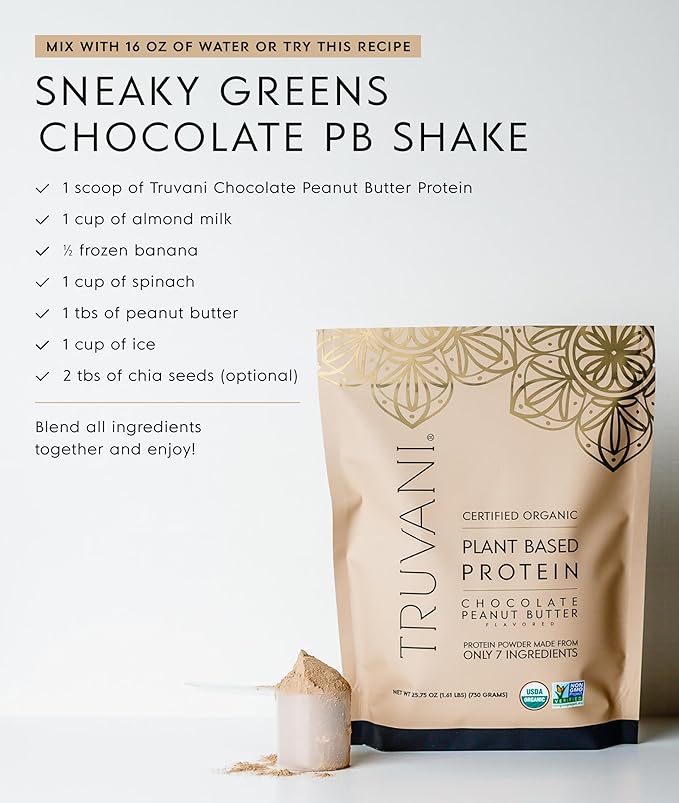 Truvani Dairy Free Protein Powder | Chocolate Peanut Butter | 20g Organic Plant Based Pea Protein | 20 Servings | Vegan Keto Gluten Free | Low Carb | No Added Sugar