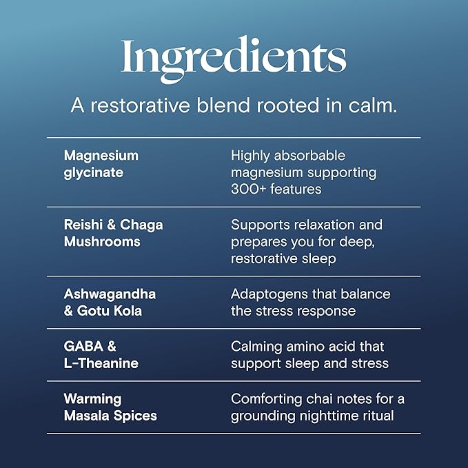 Foria Mellö - Shuteye Chai Magnesium Glycinate Drink Powder for Sleep - Magnesium L Theanine GABA and Mushroom Superblend - Masala Chai Flavor (30 Servings)