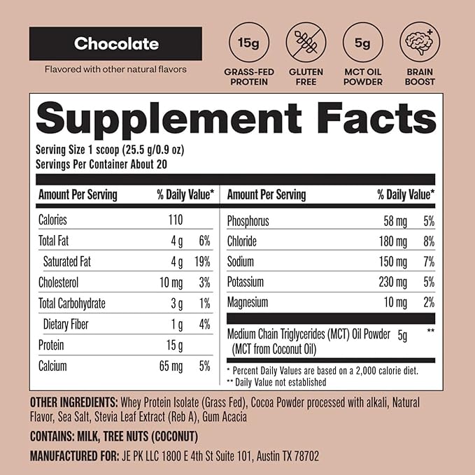 Perfect Keto Pure Whey Protein Powder Isolate Delicious 100% Grass Fed Meal Replacement Shake No Artificials Gluten Free Soy Free Non-GMO (Chocolate)
