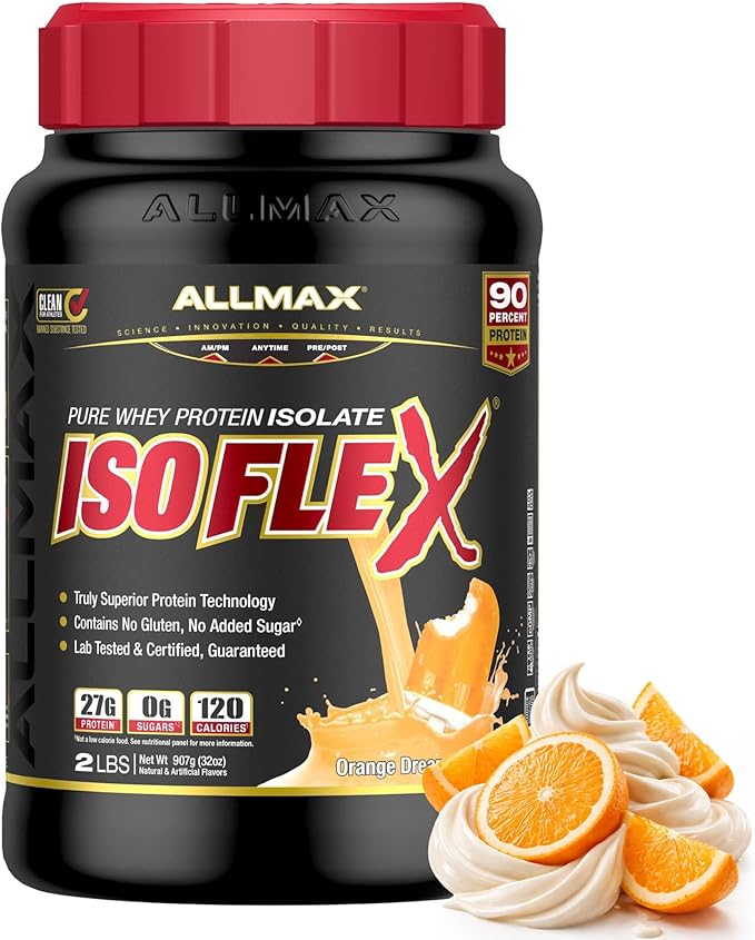 ALLMAX ISOFLEX Pure Whey Isolate Protein Powder - Gluten Free Low Lactose Sugar-Free - High-Protein Clean Keto-Friendly for Pre Post Workout Supplement for Women and Men | Orange Dreamsicle 2lb