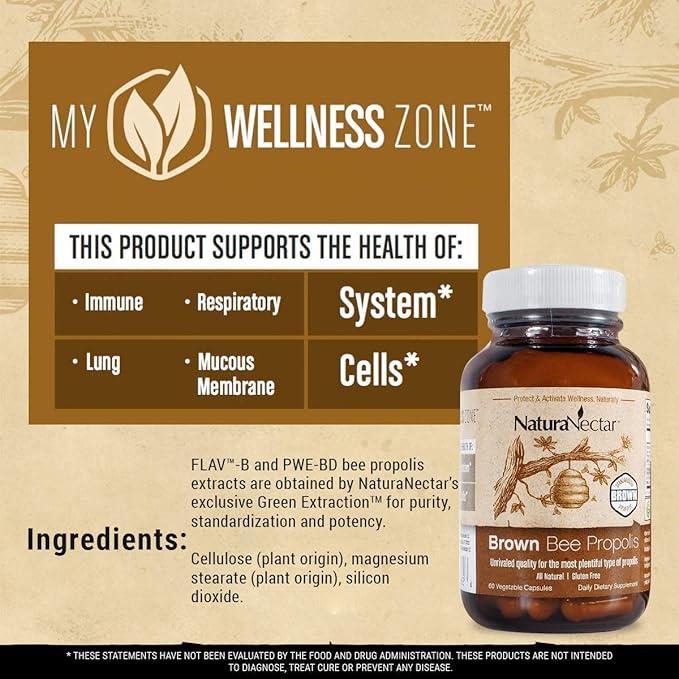 NaturaNectar Natural Bee Propolis Bundle - Red Propolis and Brown Propolis - for Immune Support Respiratory Health and Healthy Metabolism - 60 Capsules per Bottle