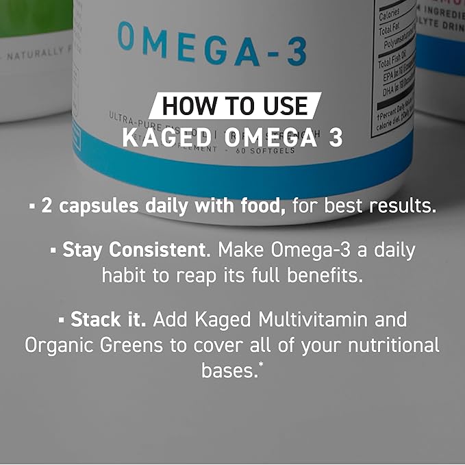 Kaged Omega 3 Softgels | Unflavored | Fish Oil Supplement | 3000mg Omega 3 Fatty Acid with EPA &amp DHA | Ultra-Pure No Fish Burps | Supplements for Men &amp Women | 30 Servings