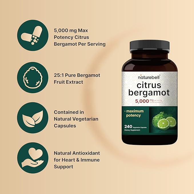 NatureBell Vitamin D3 5000iu with K2 MK-7 100mcg Softgels &amp Citrus Bergamot Veggie Capsules 5000 mg Equivalent Bundle Pack | Bioavailable Virgin Coconut Oil Softgels | High Antioxidant Level