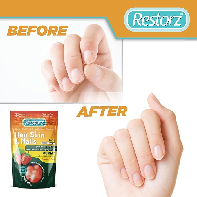 Restorz Hair Skin and Nails Biotin Gummy Vitamins Strawberry Flavor (12-Pack)