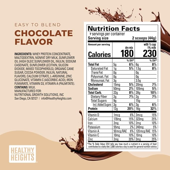 Healthy Heights Grow Daily Kids Protein Drink Mix (Chocolate) - High Protein Shake for Kids 3+