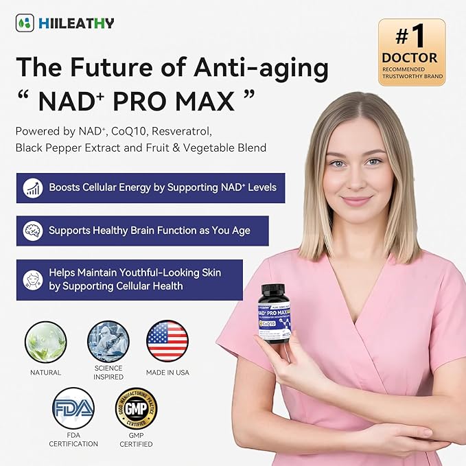 NAD+ Supplement for Men and Women with Resveratrol and CoQ10 Promotes Cell Regeneration and Anti-Aging American-Made NAD+ 60 Capsules(2 Pack)