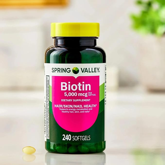 Spring Valley Biotin 5000 mcg Softgels Hair Skin &amp Nail Health Support Supplement 240 Count
