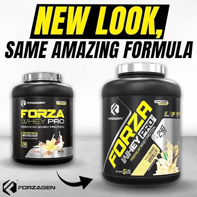 Forzagen Whey PRO Low Carb Protein Powder | 24g of Protein per Serving No Added Sugar Gluten Free Premium Whey for Shakes &amp Mixes for Men &amp Women BCAA | Vanilla 5 lbs. (67 Servings)