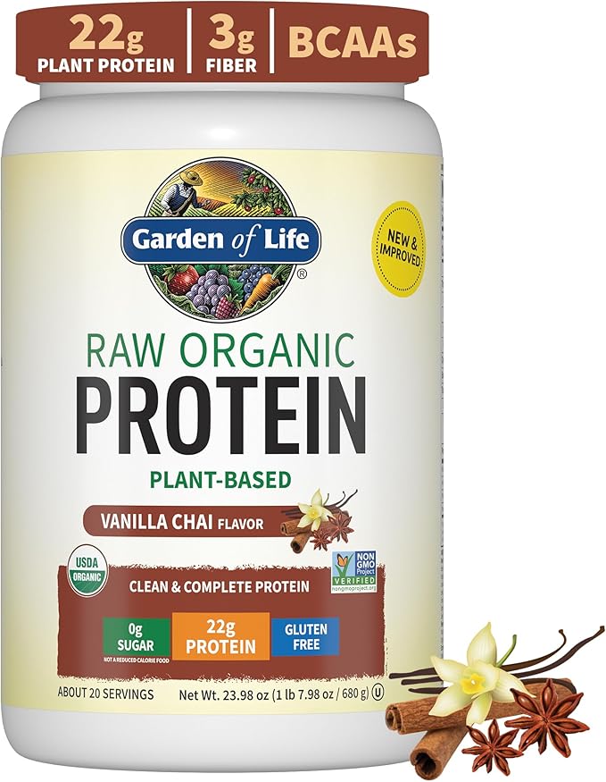 Garden of Life Organic Vegan Vanilla Chai &amp Chocolate 22g Protein Powders with BCAAs Probiotics &amp 1.5 LB