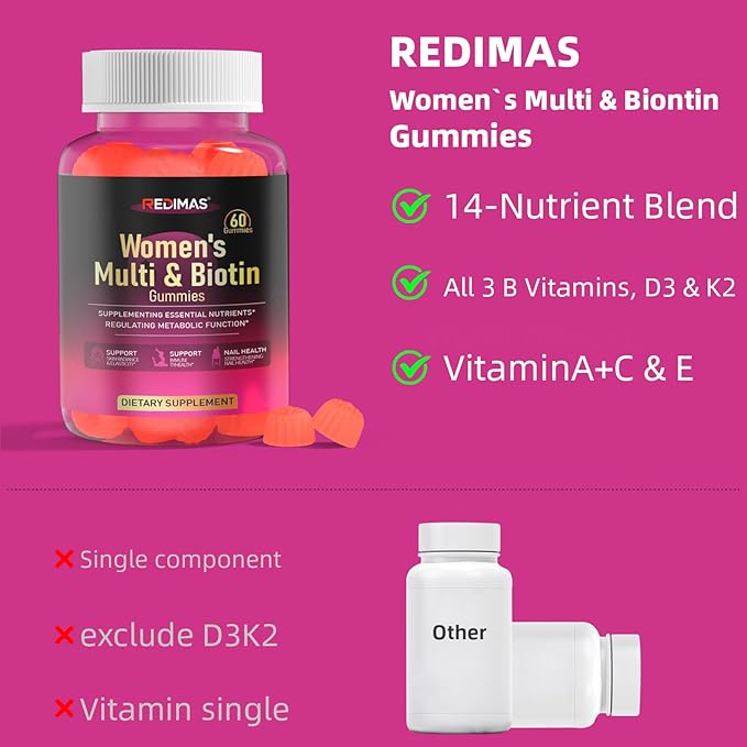 Multivitamin Gummies for Women Chewable Vitamin Blend with Vitamins A B C D E K2 and Biotin Fruity Adult Gummy Supplement Format for Daily Nutrition Routine 60 Count