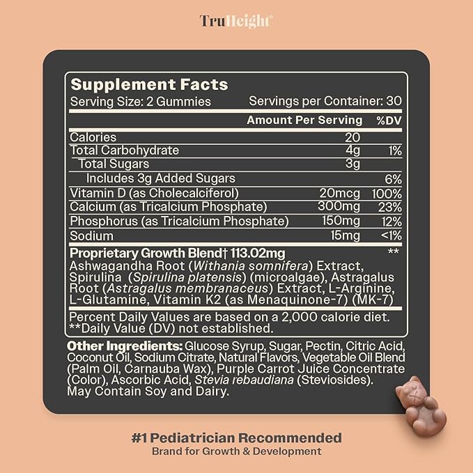 TruHeight Growth Gummies (Watermelon) Tall Nutrition for Natural Growth Supplement for Kids &amp Teens - Vitamin D K Calcium &amp Ashwagandha Bone Strength Vitamins D3 K2 Picky Eater Taller Age