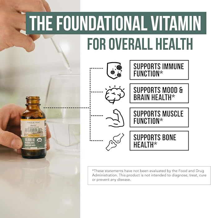 Plant-D3 Organic Vitamin D3 5000 IU - Vegan Max Strength Sublingual Liquid D3 Drops - 200% Higher Absorption - 100% Plant-Based Cholecalciferol Form - Adjustable Dosing for All Ages (1oz Liquid)