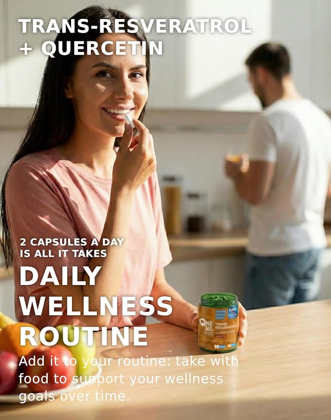 Trans Resveratrol Supplement with Quercetin Antioxidant and Healthy Aging Support Promotes Health Cellular Heart Brain &amp Immune Function 1500mg Vegan Natural Capsules 90 Count