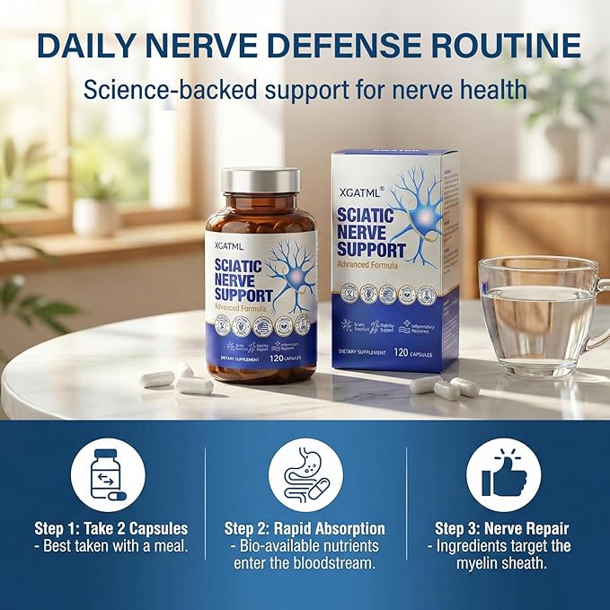 Sciatic Nerve Health Support Supplement 120 Capsules Advanced Nerve Support Capsules with R-ALA Benfotiamine &amp Vitamin B Complex Supports Back Leg &amp Glute Comfort Vegan Non-GMO