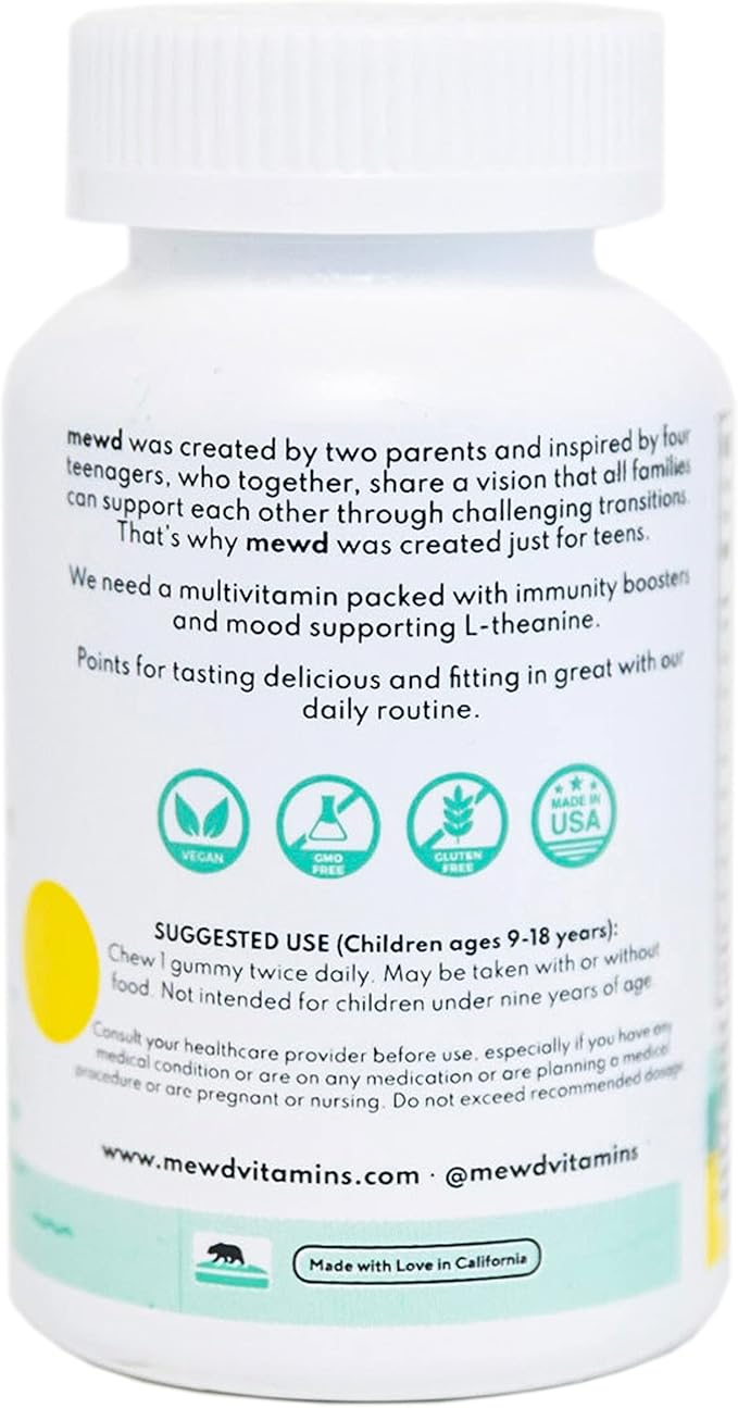 MEWD Teen/Kids Daily Multivitamin Gummy with Natural Mood Enhancer Vegan Immune Booster Iron &amp Zinc Supplement Gluten-Free Focus Vitamin for Brain Health – Made in USA