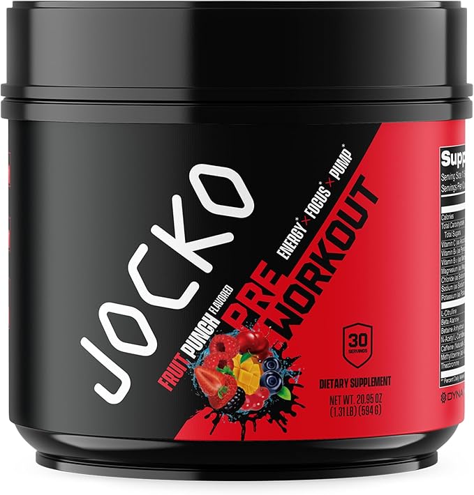 Jocko Fuel Pre Workout for Men &amp Women - High Stim Low Sugar Blend with Beta Alanine + L-Citrulline Support Muscle Pump Energy &amp Recovery 200mg of Caffeine Fruit Punch 30 Servings 1.31lbs