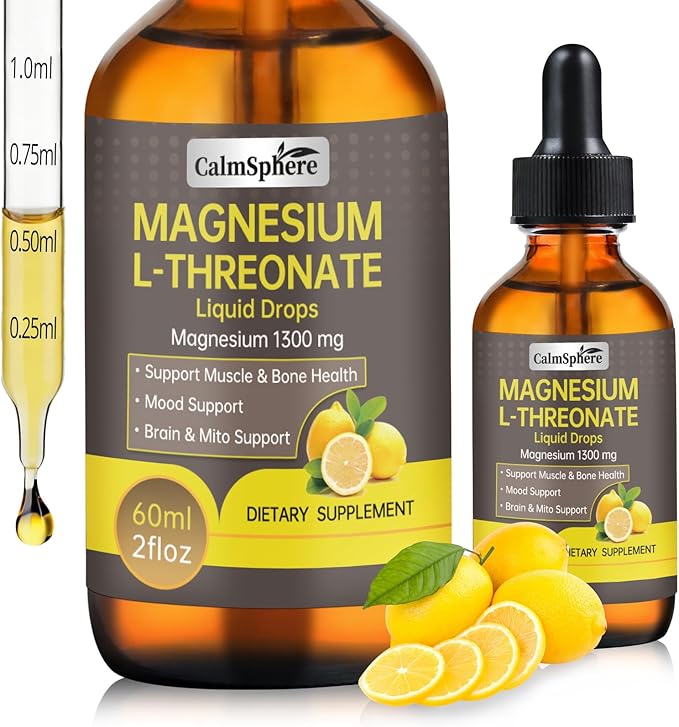 High Absorption Magnesium L-Threonate 1300mg Liquid Drops with L-Theanine&ampGABASupports Brain FunctionDeep Sleep Quality&ampStress ReliefNatural Lemon FlavorFast Acting GMP CertifiedAdults &a