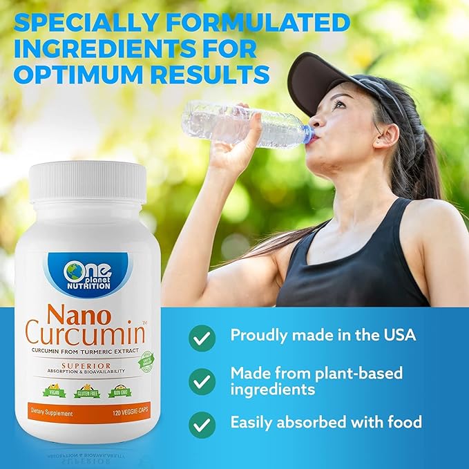 One Planet Nutrition Nano Curcumin 500 mg Veggie Capsules (120 Servings) Nano for High Absorption Supports Immune Health Non-GMO Vegan Gluten-Free