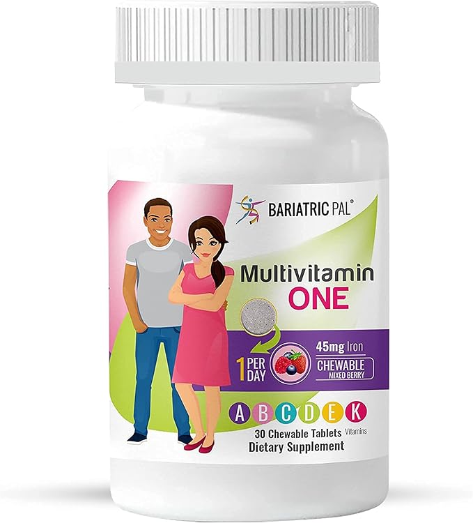 BariatricPal 30-Day Bariatric Vitamin Bundle (Multivitamin ONE 1 per Day! Chewable with 45mg Iron - Mixed Berry and Calcium Citrate Soft Chews 500mg with Probiotics - French Caramel Vanilla)