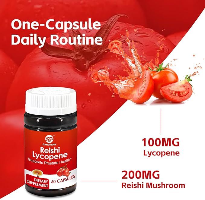 Lycopene Supplement for Men 100mg Lycopene Capsule with 200mg Reishi Mushroom for Overall Health 2 Month Supply Non-GMO &amp Gluten Free Vegan 60 Rapid Release Capsules