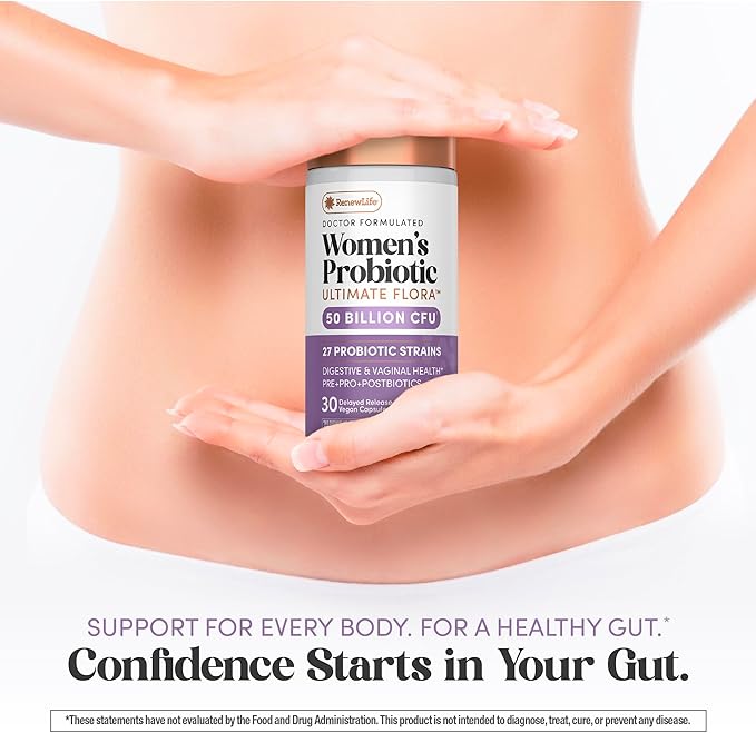 Renew Life Ultimate Flora Probiotics for Women | 50 Billion CFU | 30 Delayed Release Vegan Capsules | Digestive &amp Vaginal Health | Dairy Soy and Gluten Free Supplement