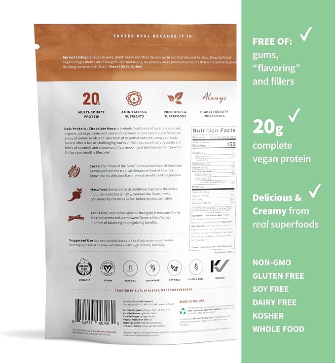 Sprout Living Epic Protein Bundle - Chocolate Maca &amp Complete Coffee (20g Organic Plant-Based Protein Powder Vegan Gluten Free Superfoods) | 1lb 12 Servings