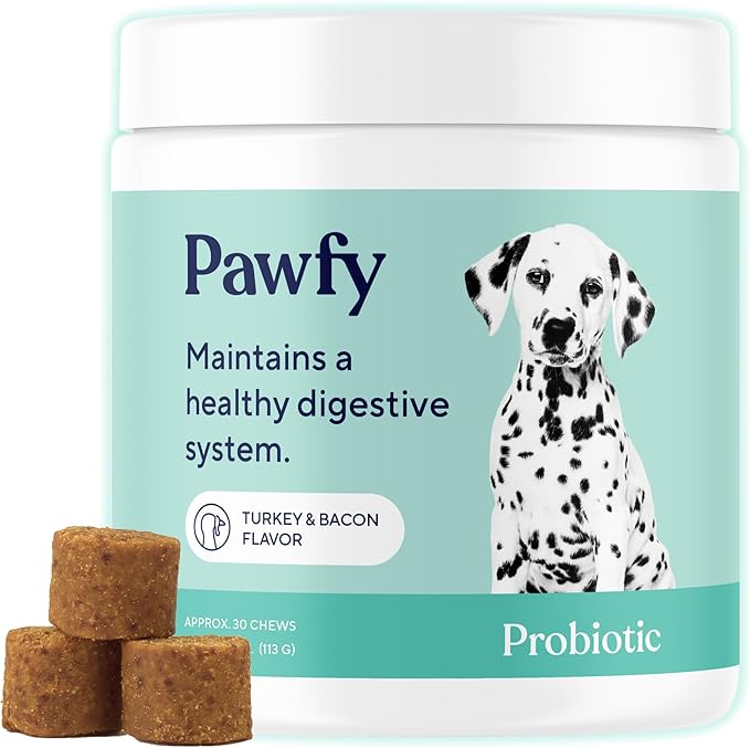 Pawfy Probiotics for Dogs | Supports Digestive Health Diarrhea for Small Large Dogs | Improves Gut Health | Anti Yeast Supplements | Skin Health Seasonal Allergies Support - 30 Chews (Bacon)